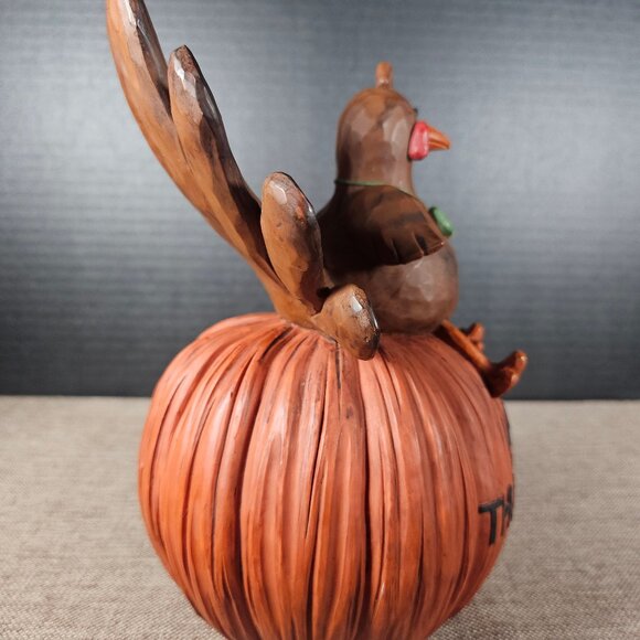 Blossom Bucket Folk Art Brown Turkey Sitting On A Pumpkin Happy Thanksgiving - Picture 5 of 10